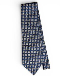 Valentino Cravatte Silk Neck Tie Dark Blue Geometric Pattern